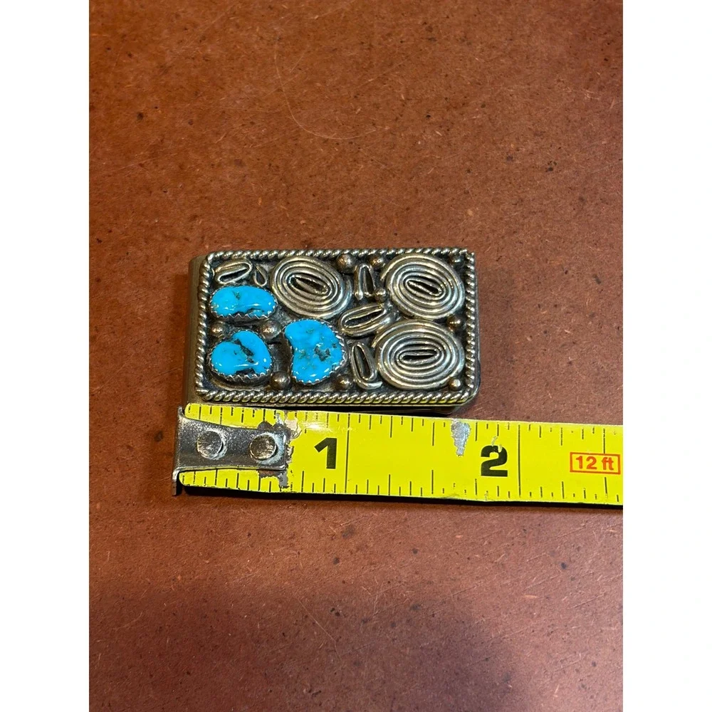 Vintage Southwestern Turquoise Sterling Silver Wirework Spiral Money Clip Mens